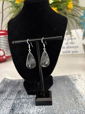 Sterling Silver Jasper Gemstone Drop Dangle Earrings.